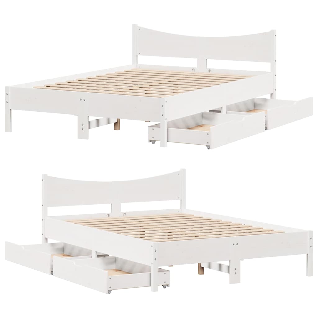 Okvir za krevet s ladicama bijela 140x190 cm od masivnog drva