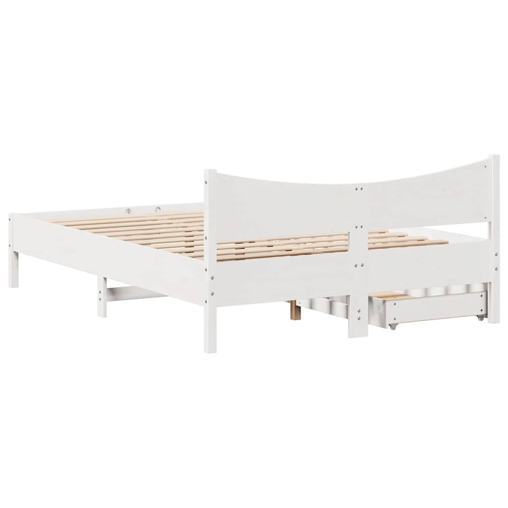 Okvir za krevet s ladicama bijela 140x190 cm od masivnog drva