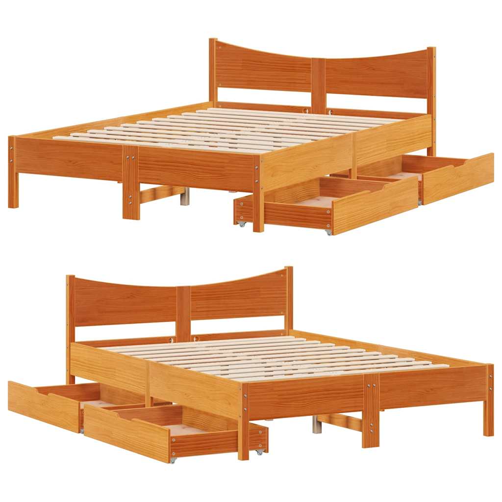Okvir kreveta s ladicama 140 x 190 cm od masivne borovine