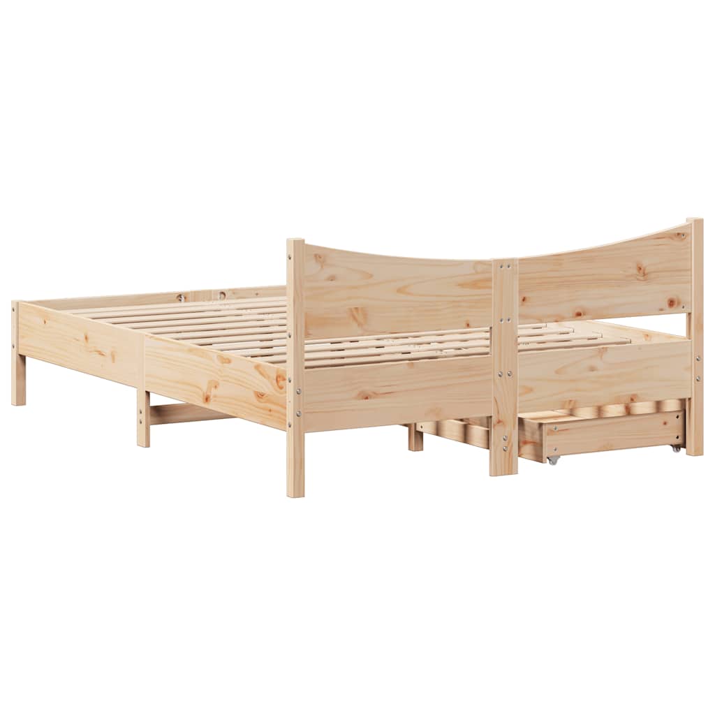 Okvir za krevet s ladicama 135 x 190 cm od masivne borovine