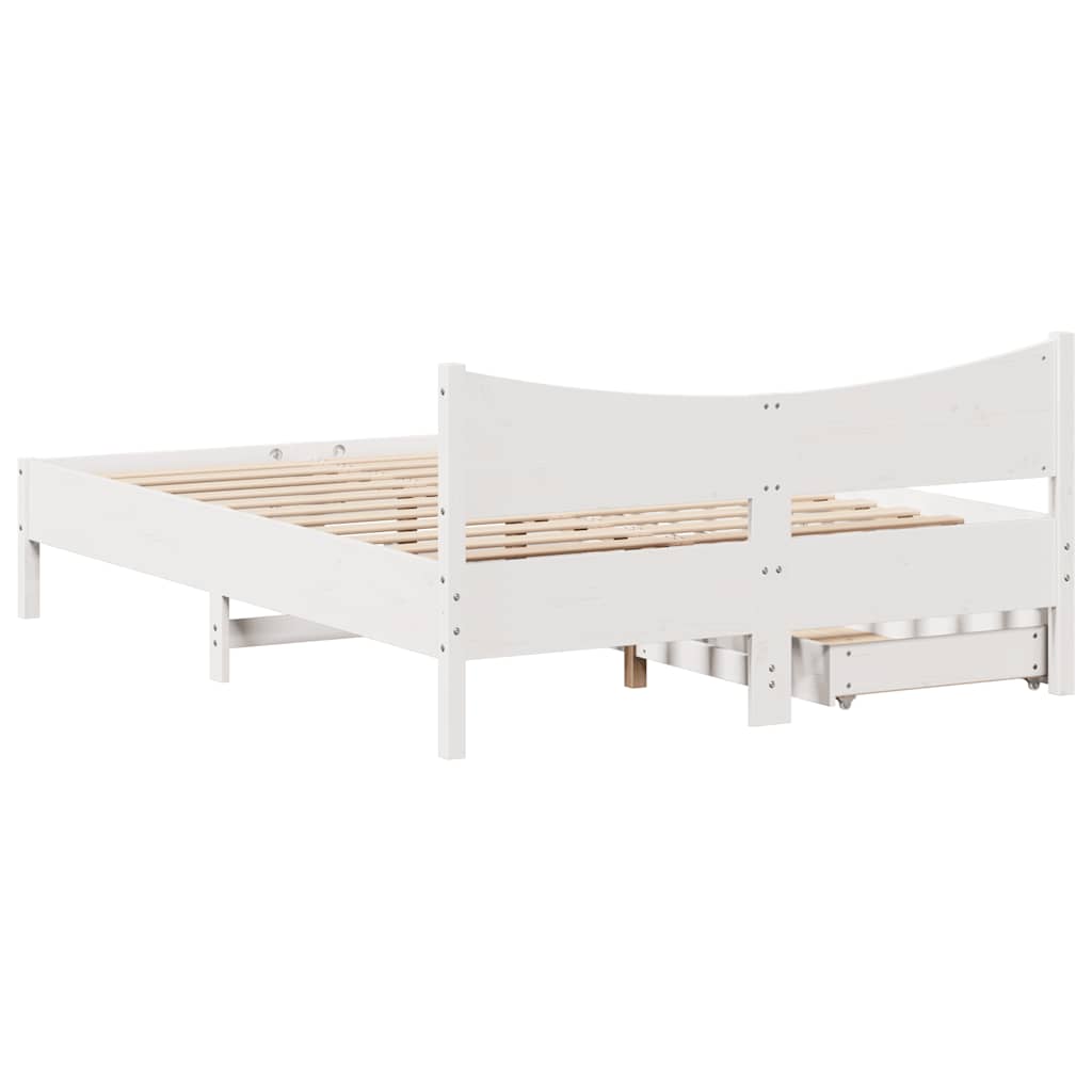 Okvir za krevet s ladicama bijeli 135 x 190 cm od borovine