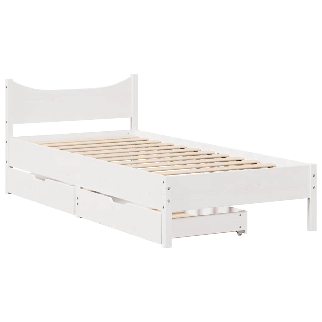 Okvir kreveta s ladicama bijeli 75x190 cm od borovine