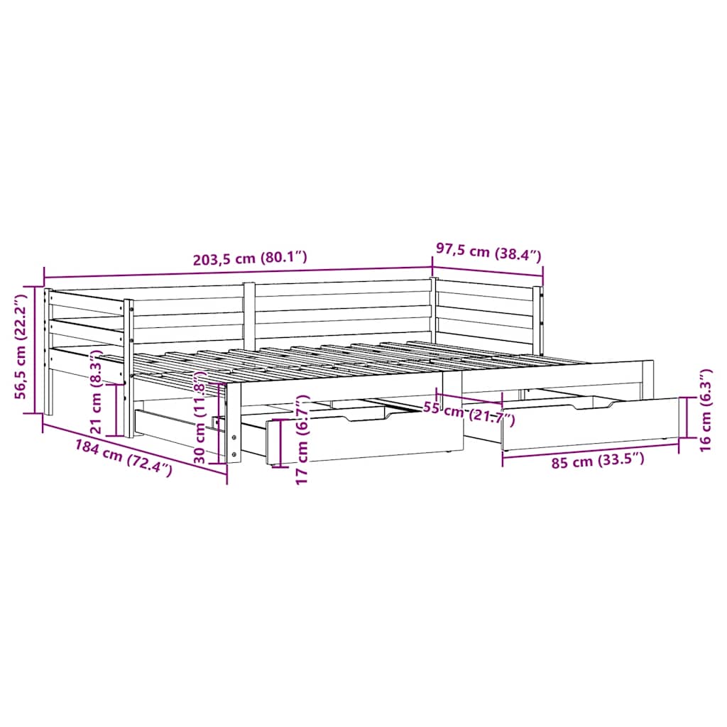 Dnevni krevet s ladicama bez madraca 90x200 cm masivno drvo