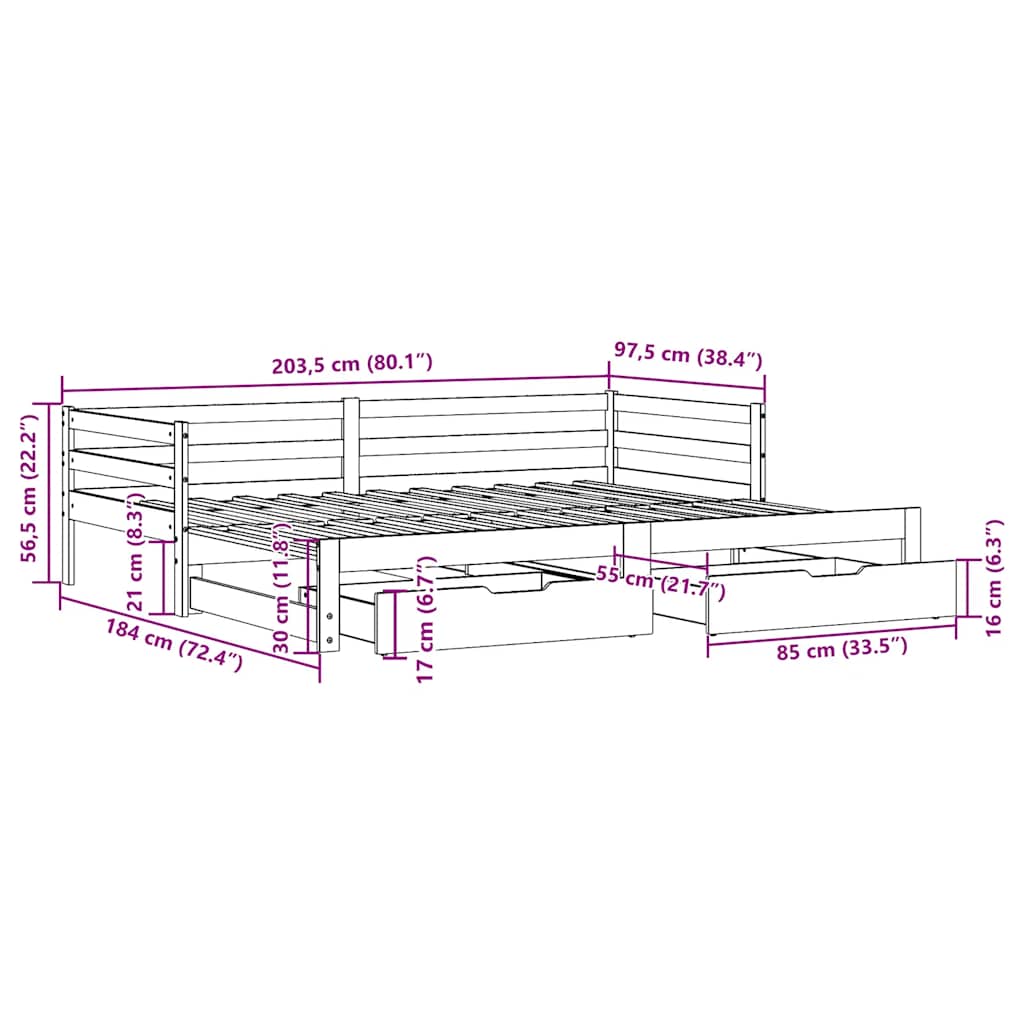 Dnevni krevet na razvlačenje bez madraca voštano smeđi 90x200cm