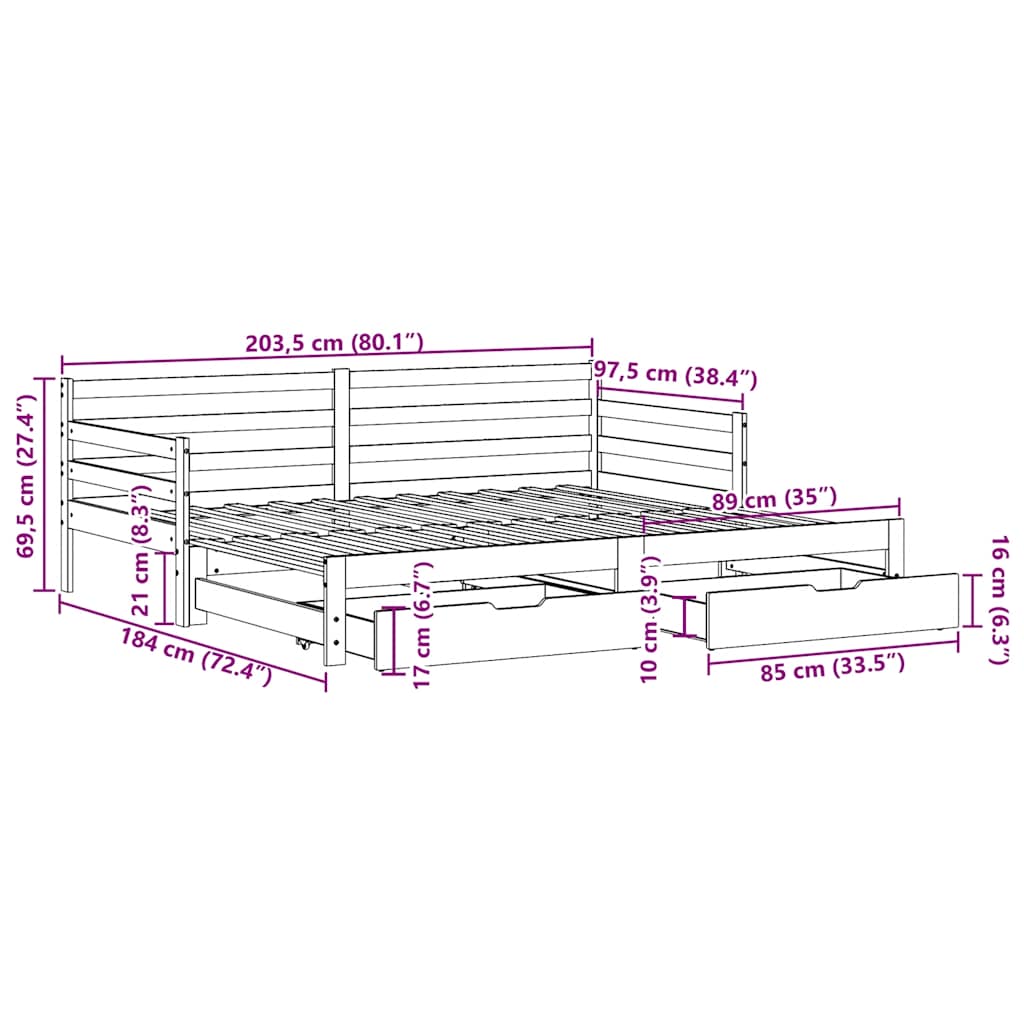 Dnevni krevet na razvlačenje s ladicama bez madraca 90x200 cm