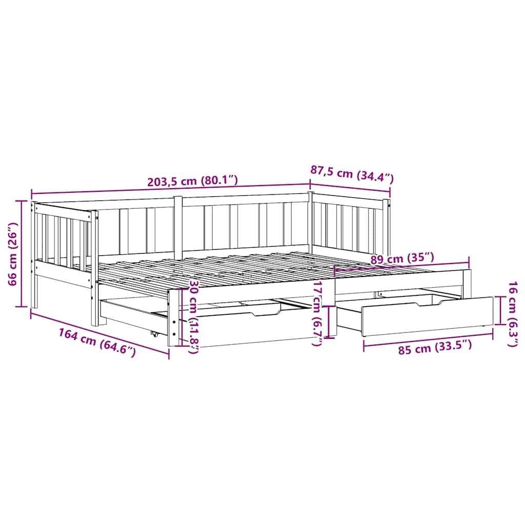 Dnevni krevet na razvlačenje s ladicama bez madraca 80x200 cm