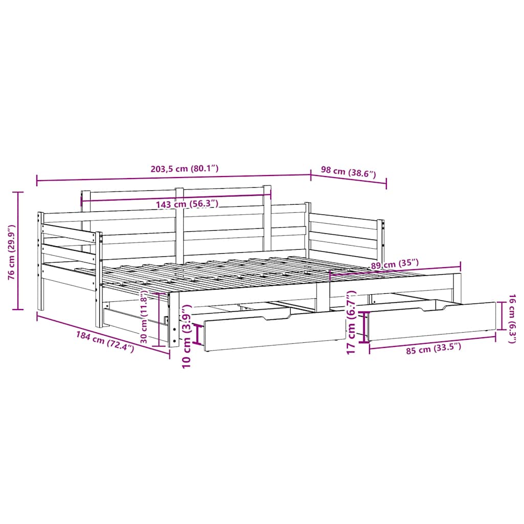 Dnevni krevet na razvlačenje s ladicama bez madraca 90x200 cm