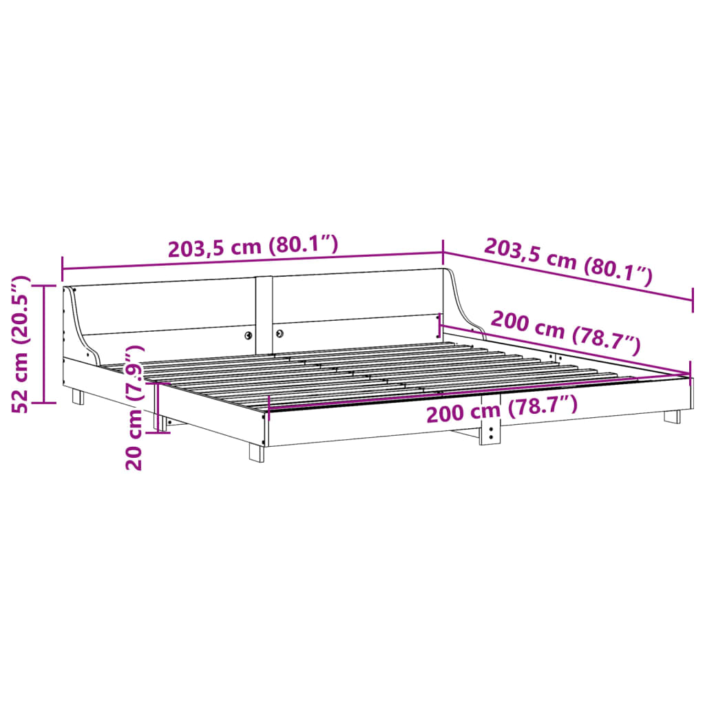 Okvir kreveta bez madraca voštano smeđi 200x200 cm od borovine