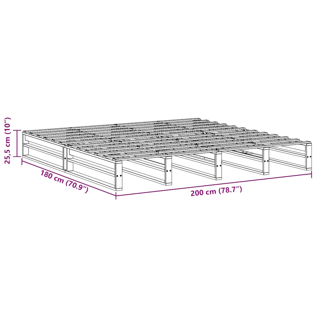 Okvir kreveta bez madraca 200 x 200 cm od masivne borovine