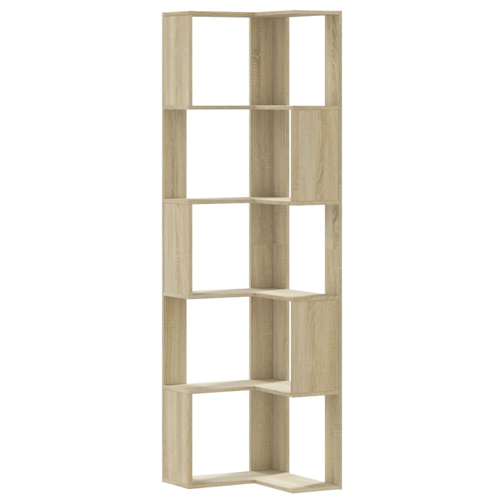 Kutni regal za knjige s 5 razine boja hrasta 50x50x179cm drveni