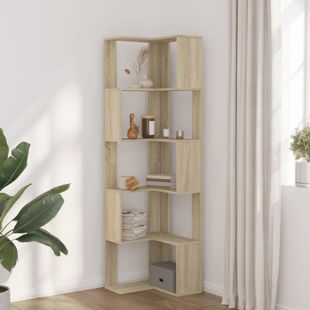 Kutni regal za knjige s 5 razine boja hrasta 50x50x179cm drveni