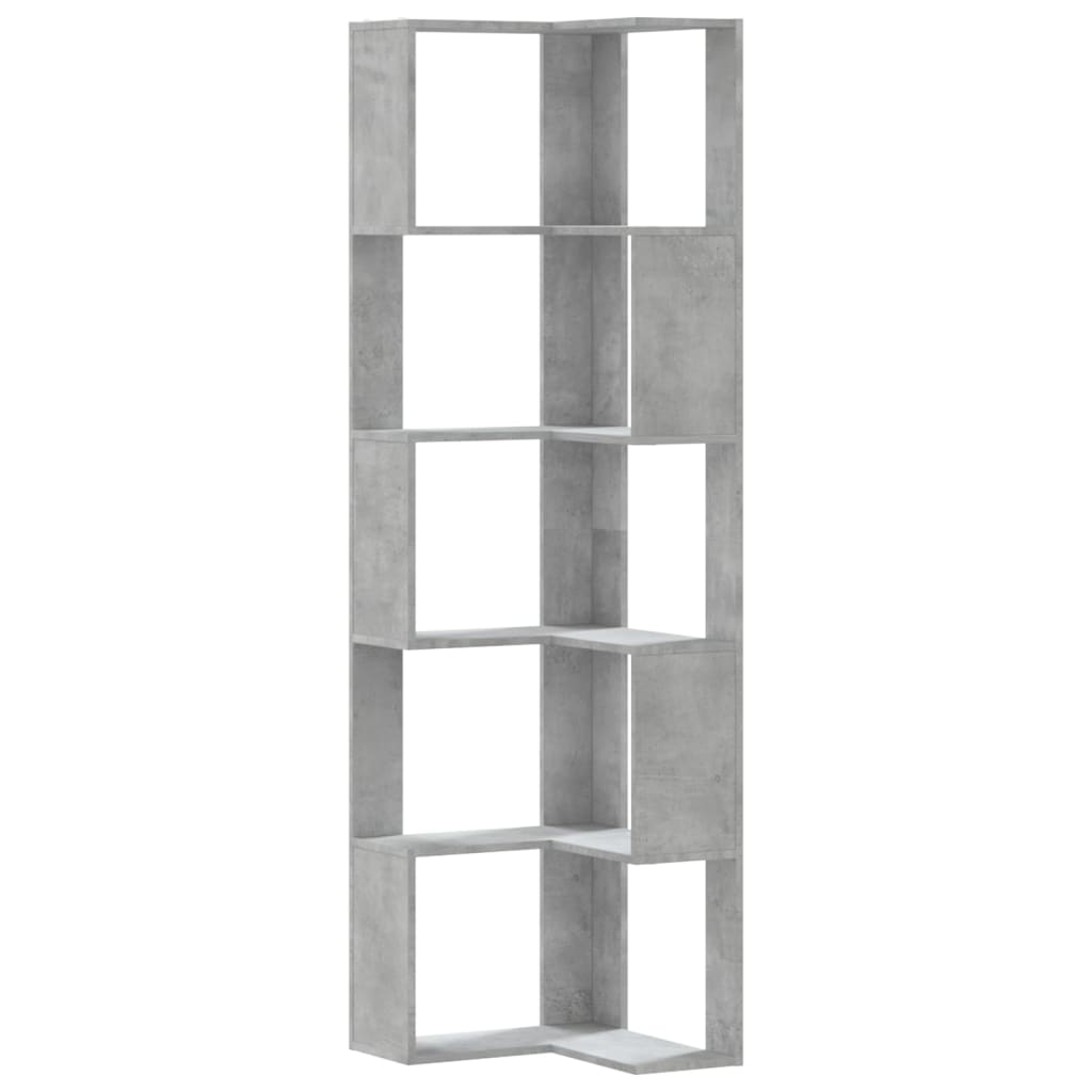 Kutni regal za knjige 5 razine boja betona 50x50x179 cm drveni