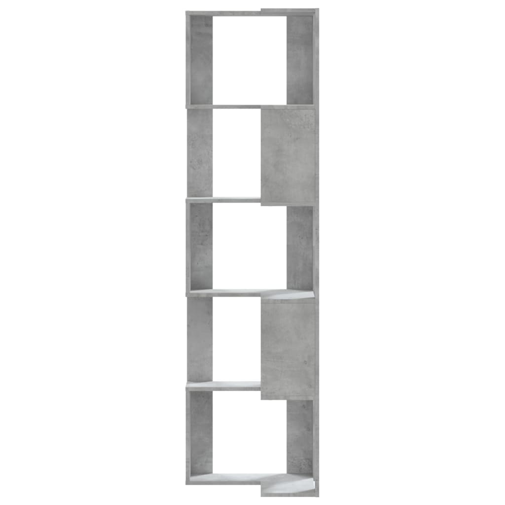 Kutni regal za knjige 5 razine boja betona 50x50x179 cm drveni