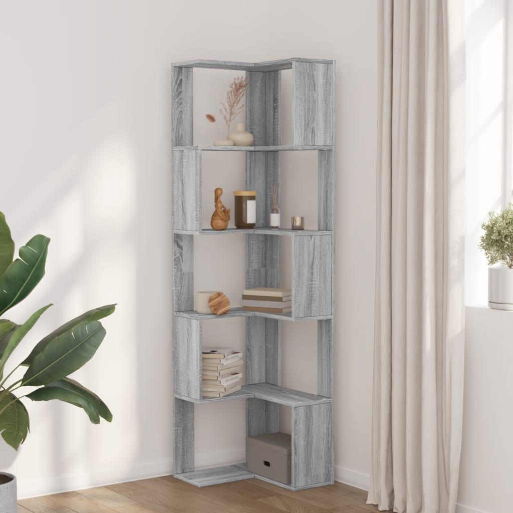 Kutni regal za knjige s 5 razine boja hrasta 50x50x179cm drveni