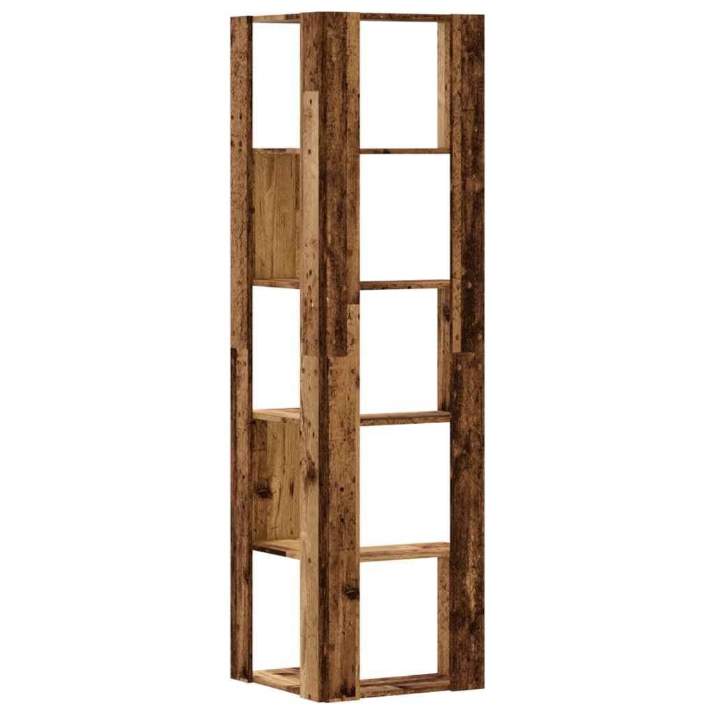 Kutni regal za knjige s 5 razine staro drvo 50x50x179 cm drveni