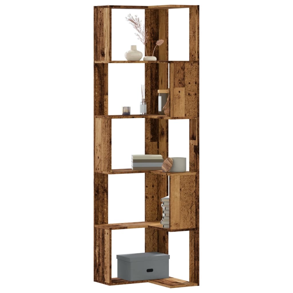 Kutni regal za knjige s 5 razine staro drvo 50x50x179 cm drveni
