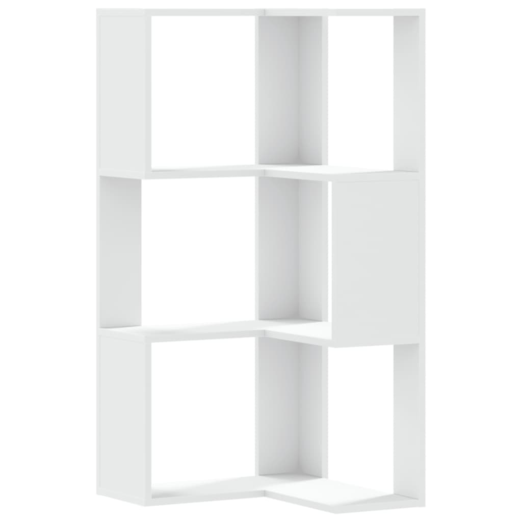 Kutni regal za knjige s 3 razine bijeli 50 x 50 x 102 cm drveni