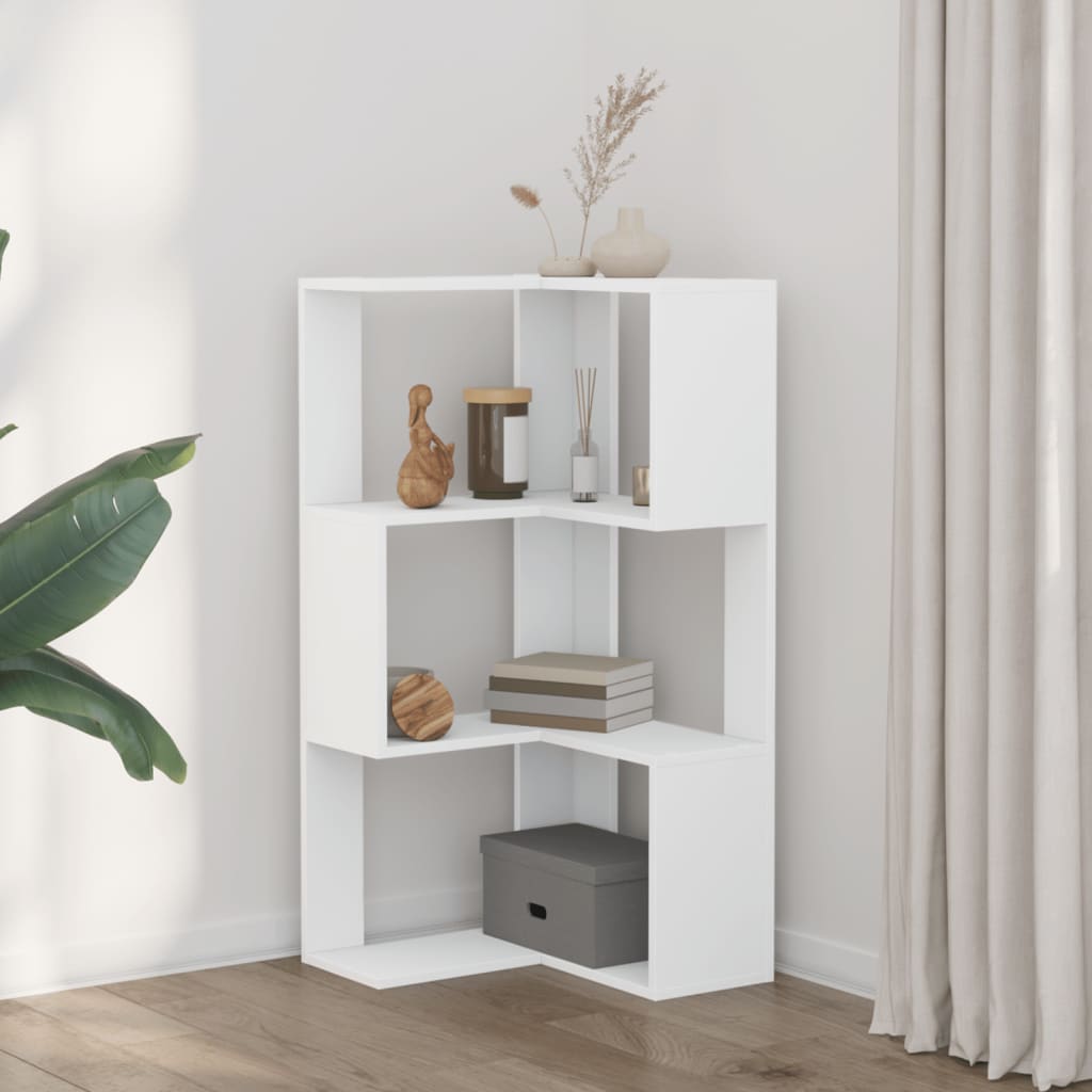 Kutni regal za knjige s 3 razine bijeli 50 x 50 x 102 cm drveni