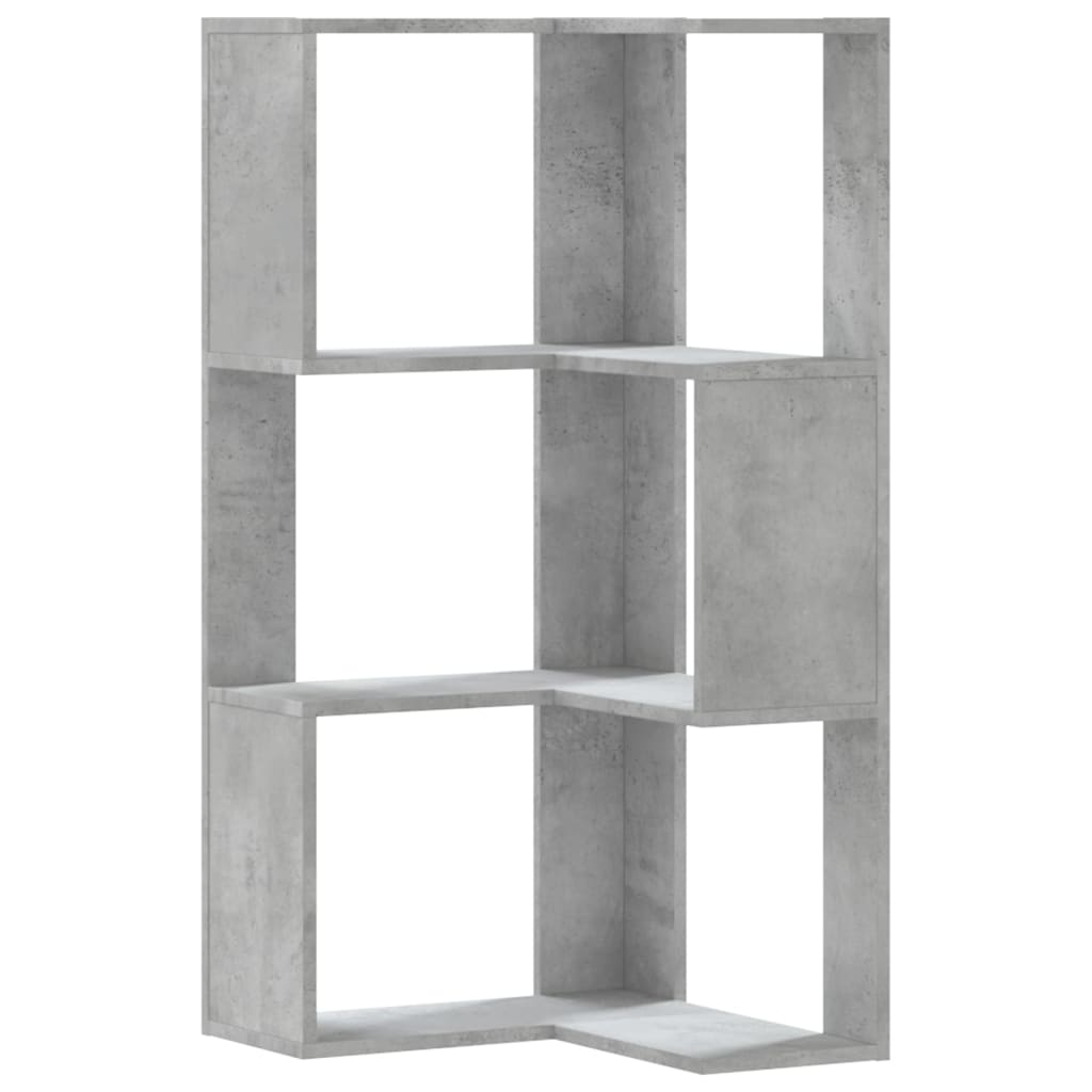 Kutni regal za knjige 3 razine boja betona 50x50x102 cm drveni