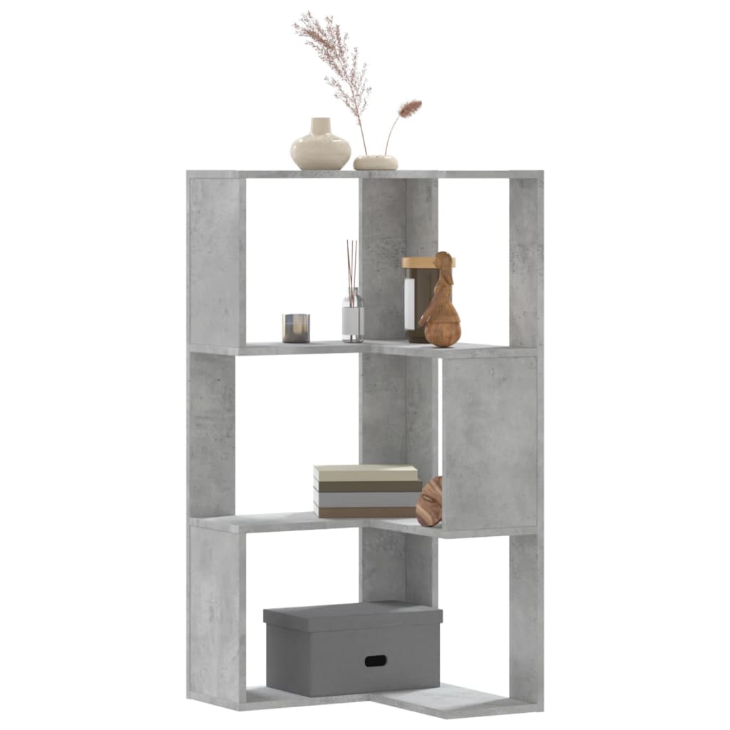 Kutni regal za knjige 3 razine boja betona 50x50x102 cm drveni