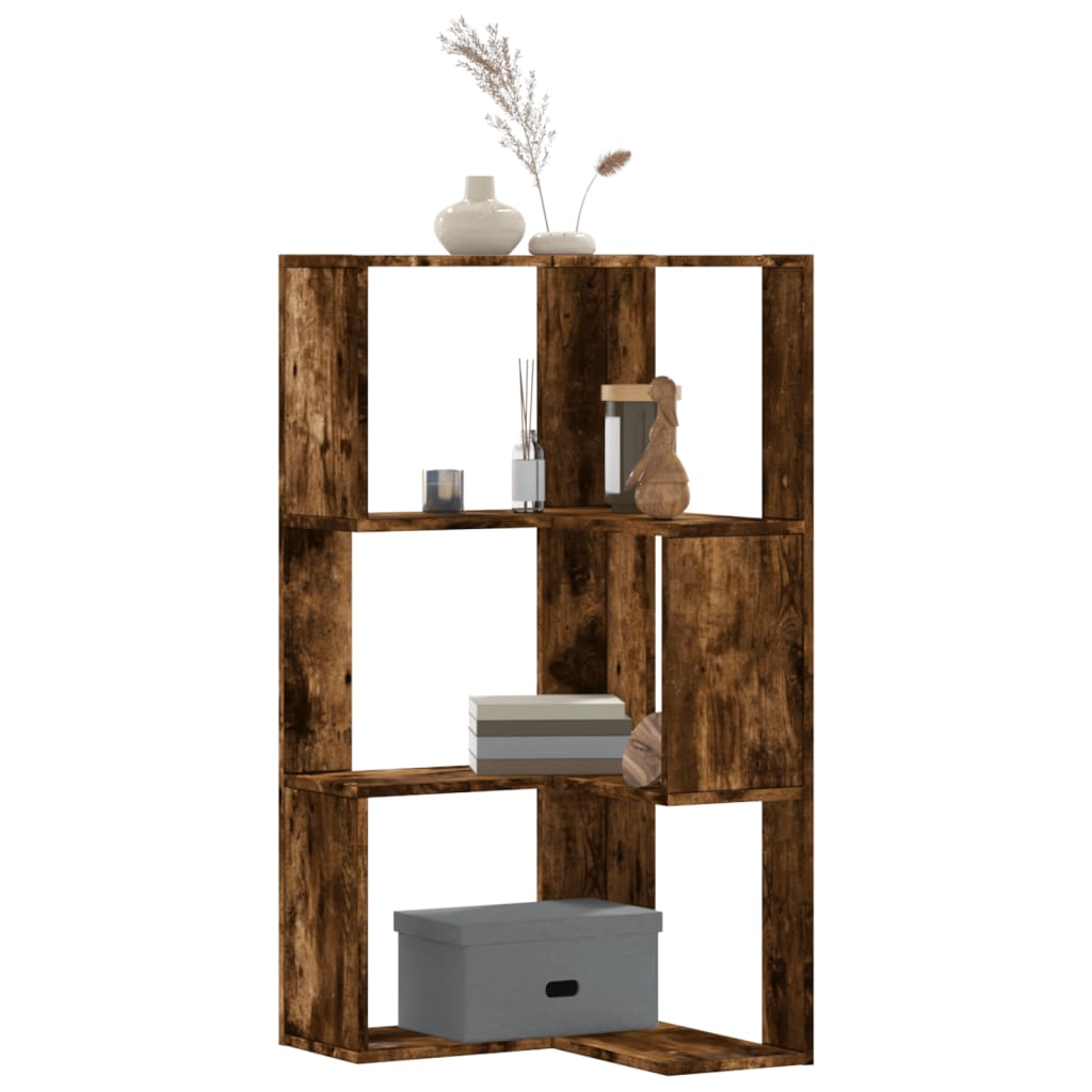 Kutni regal za knjige 3 razine boja hrasta 50x50x102 cm drveni