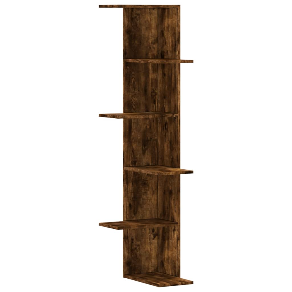 Kutna zidna polica boja dimljenog hrasta 36,5x36,5x140cm drvena