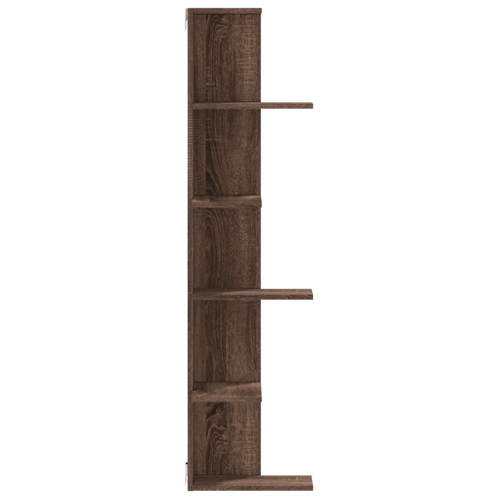 Kutna zidna polica smeđa boja hrasta 36,5x36,5x140 cm drvena