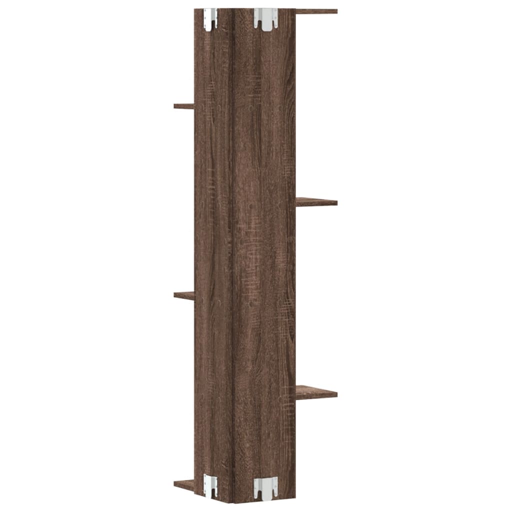 Kutna zidna polica smeđa boja hrasta 36,5x36,5x140 cm drvena