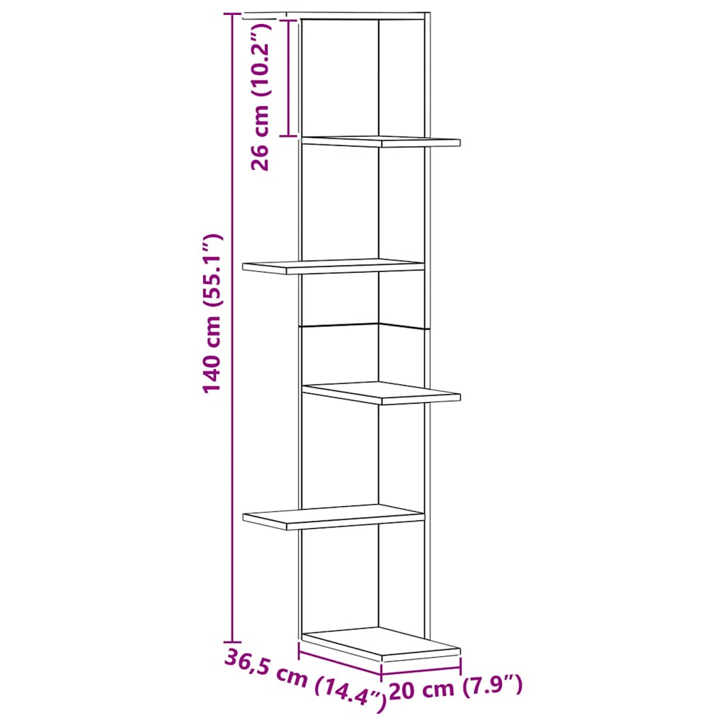 Kutna zidna polica boja artisian hrast 36,5x36,5x140 cm drvena