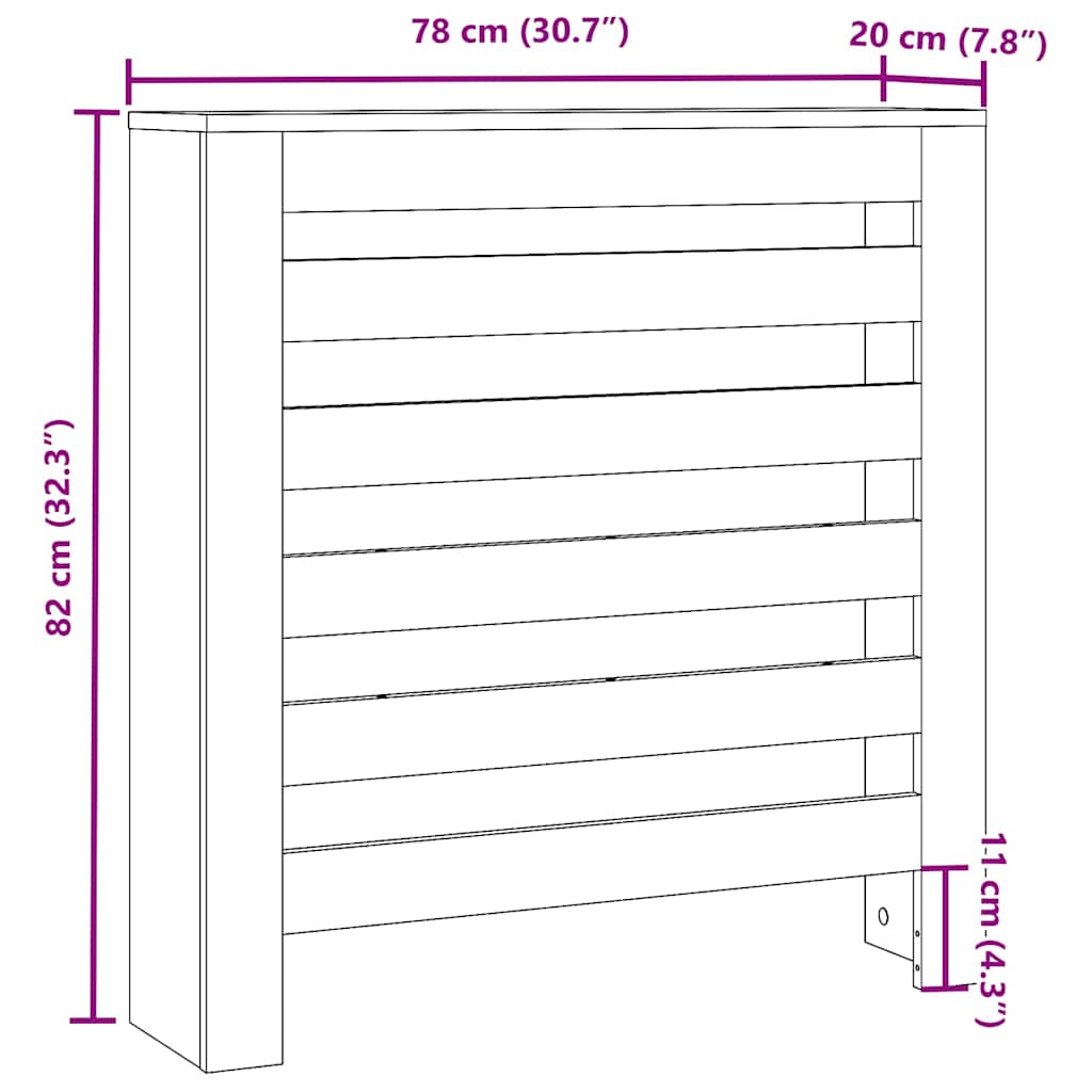 Pokrov za radijator crni 78 x 20 x 82 cm konstruirano drvo
