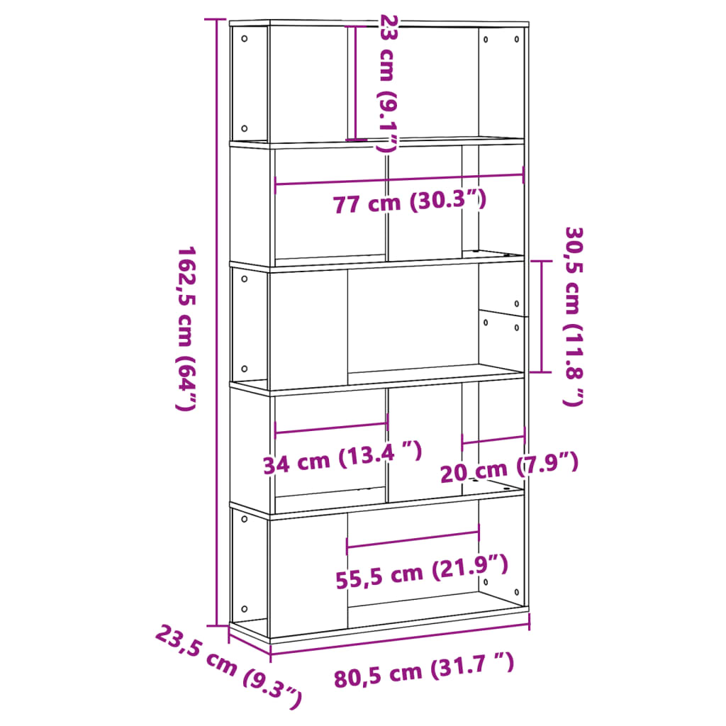 Regal za knjige 5 razina boja staro drvo 80,5x23,5x162,5 drveni