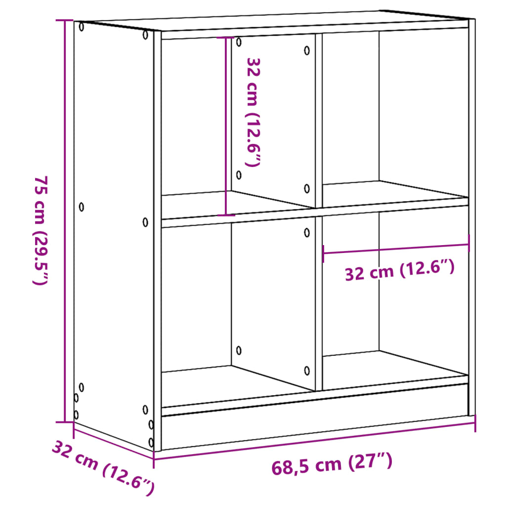 Regal za knjige boja hrasta 68,5x32x75 cm konstruirano drvo