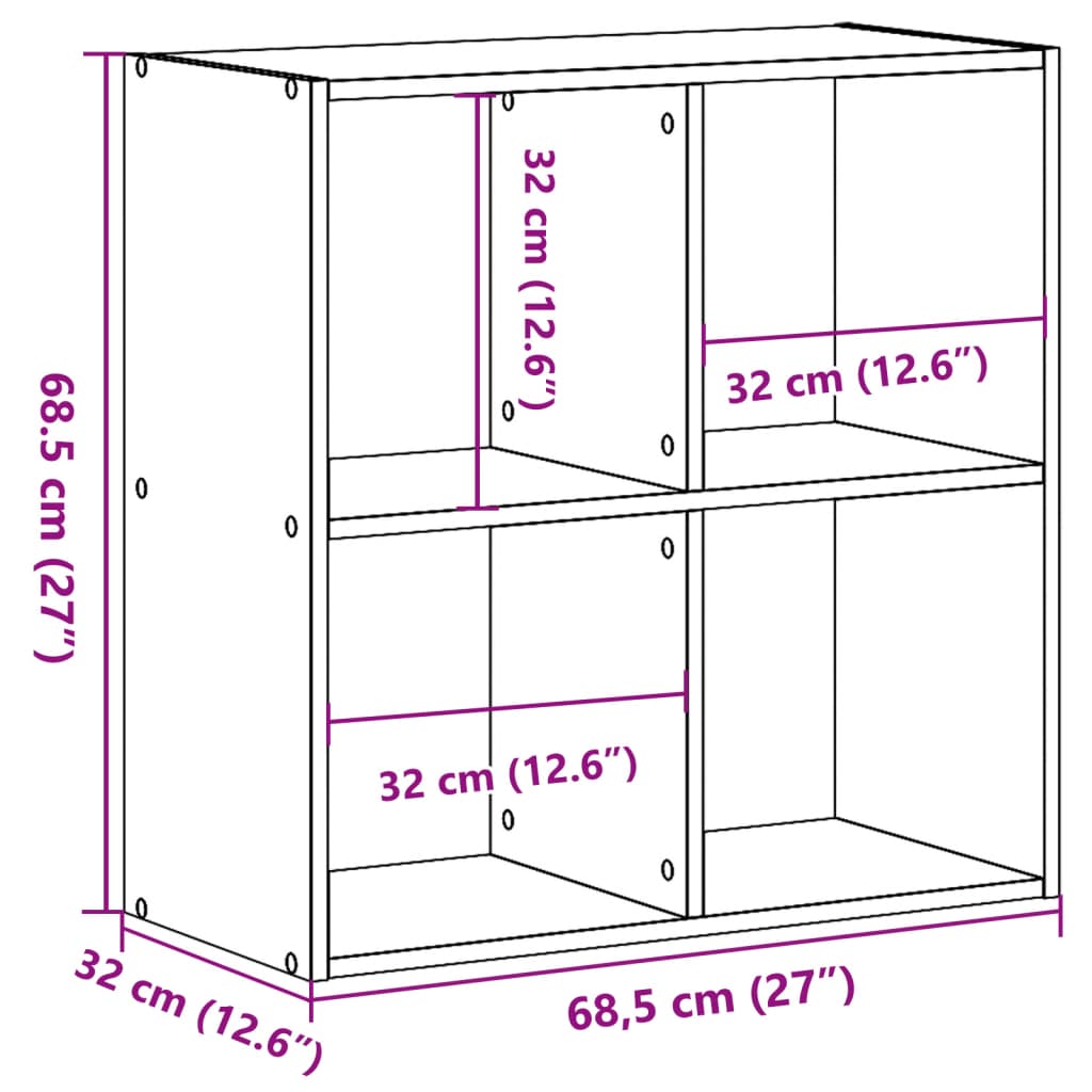 Regal za knjige boja hrasta 68,5x32x68,5 cm konstruirano drvo