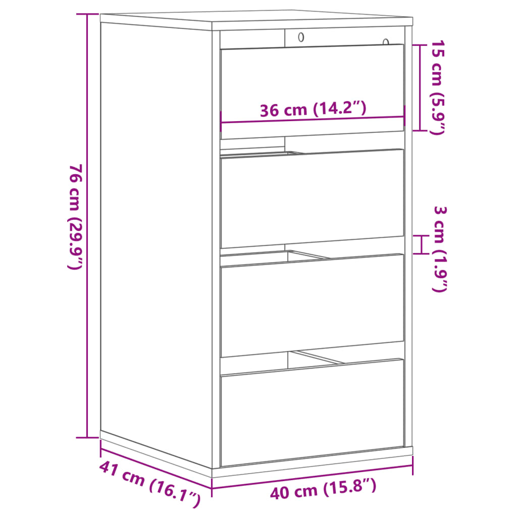 Kutna komoda s ladicama siva boja betona 40x41x76 cm drveni