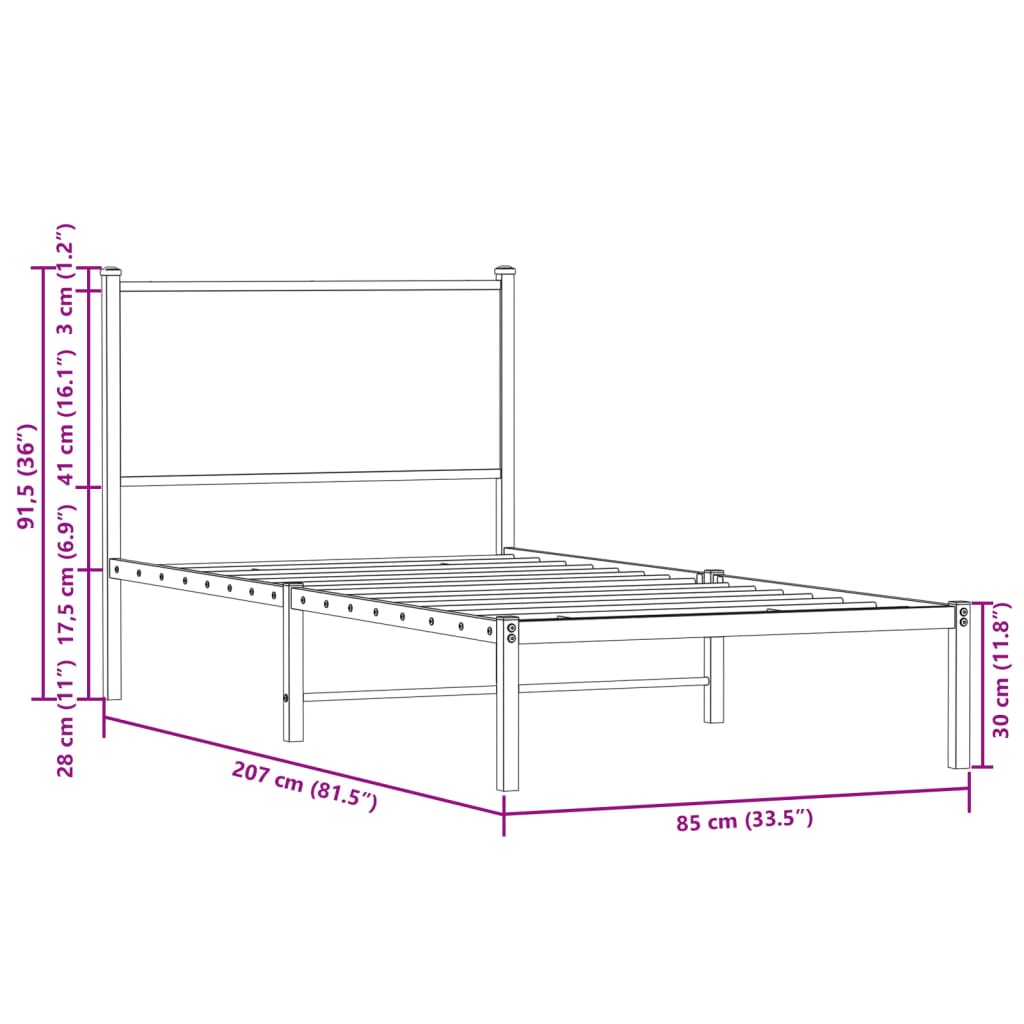 Metalni okvir kreveta bez madraca boja hrasta 80x200 cm