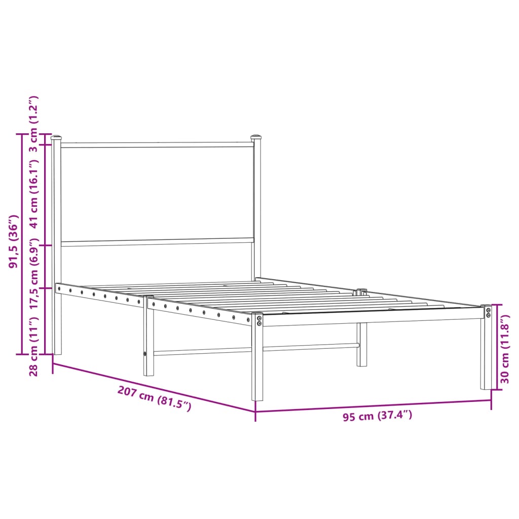 Metalni okvir kreveta bez madraca boja hrasta 90x200 cm