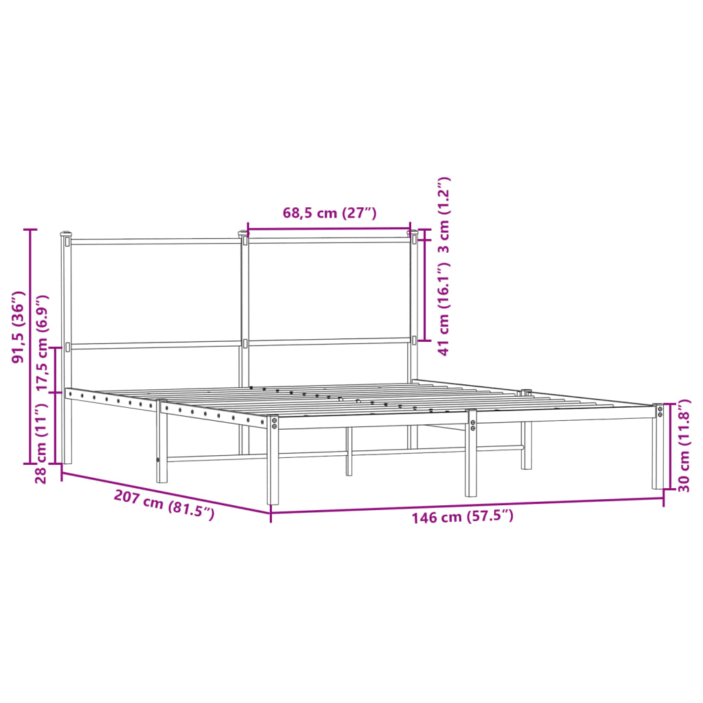 Metalni okvir kreveta bez madraca boja hrasta 140x200 cm