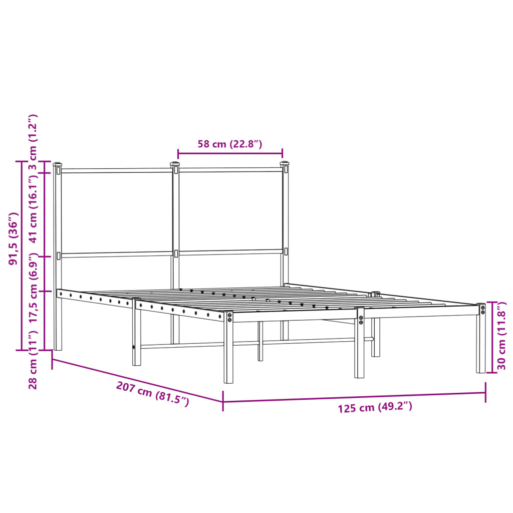 Metalni okvir kreveta bez madraca boja hrasta sonome 120x200 cm