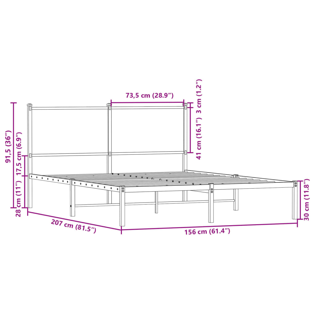 Metalni okvir kreveta bez madraca boja hrasta sonome 150x200 cm