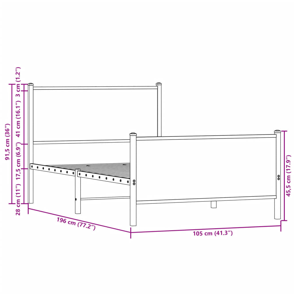 Metalni okvir kreveta bez madraca boja hrasta sonome 100x190 cm