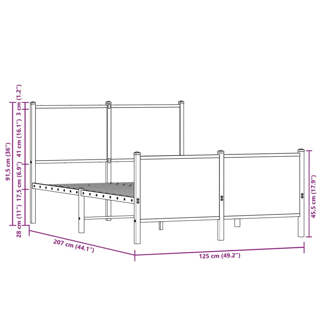 Metalni okvir kreveta bez madraca boja hrasta sonome 120x200 cm
