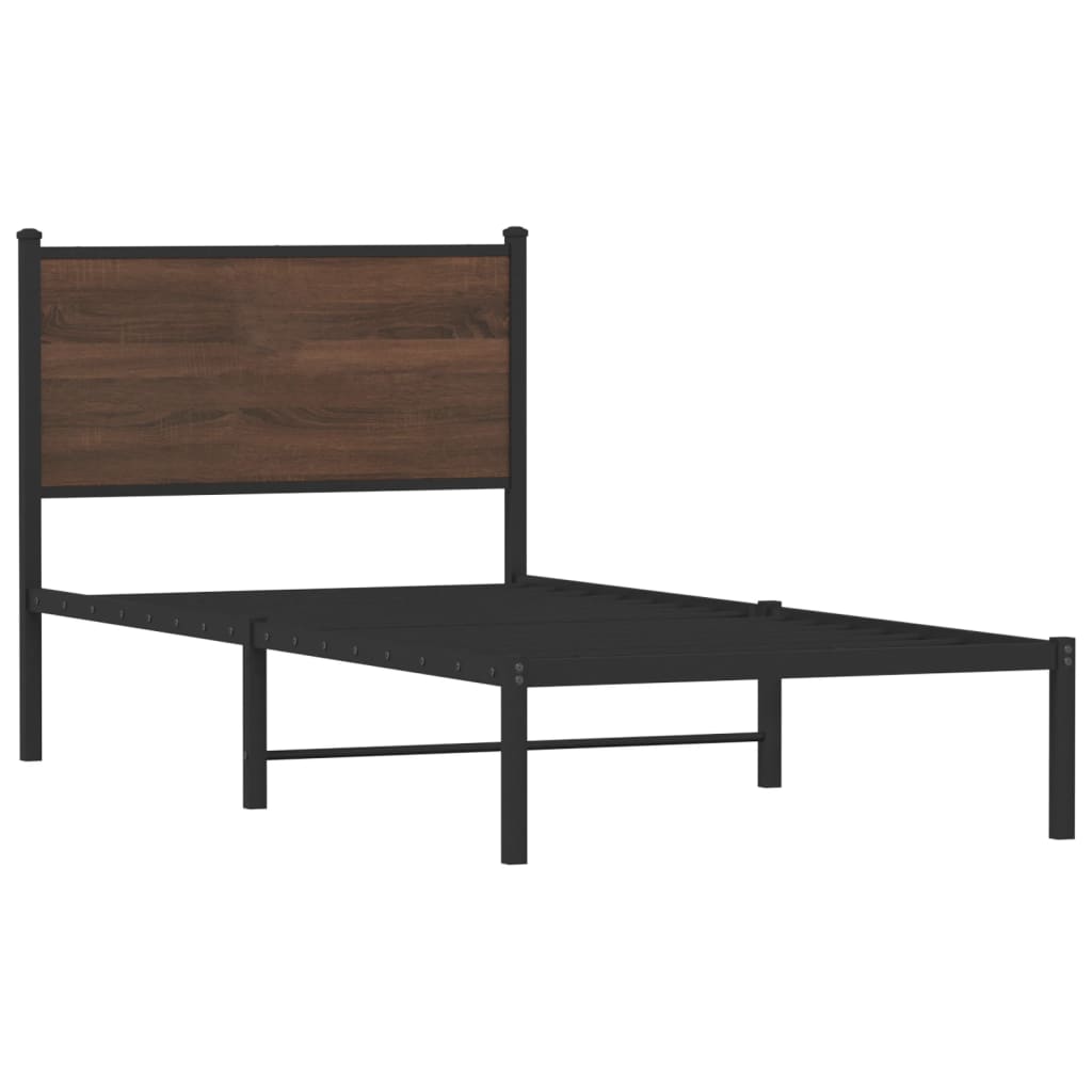 Metalni okvir kreveta bez madraca smeđi hrast 75x190 cm
