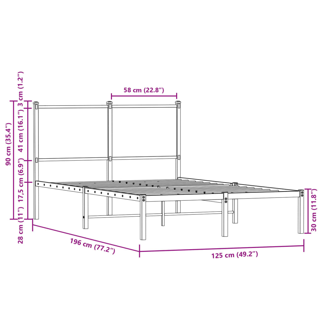 Metalni okvir kreveta bez madraca smeđi hrast 120x190 cm
