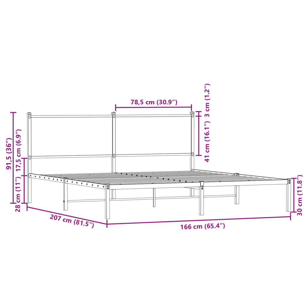 Metalni okvir kreveta bez madraca smeđa boja hrasta 160x200 cm