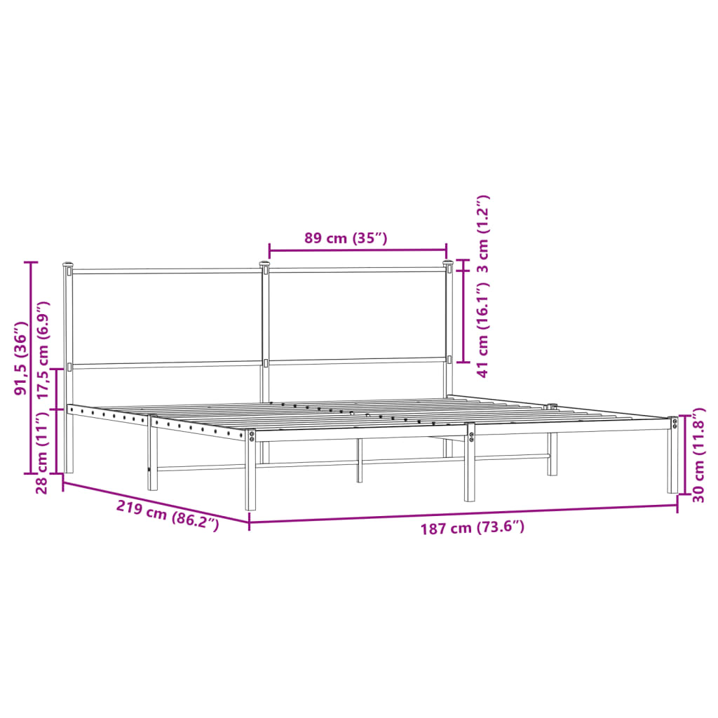 Metalni okvir kreveta bez madraca smeđa boja hrasta 183x213 cm