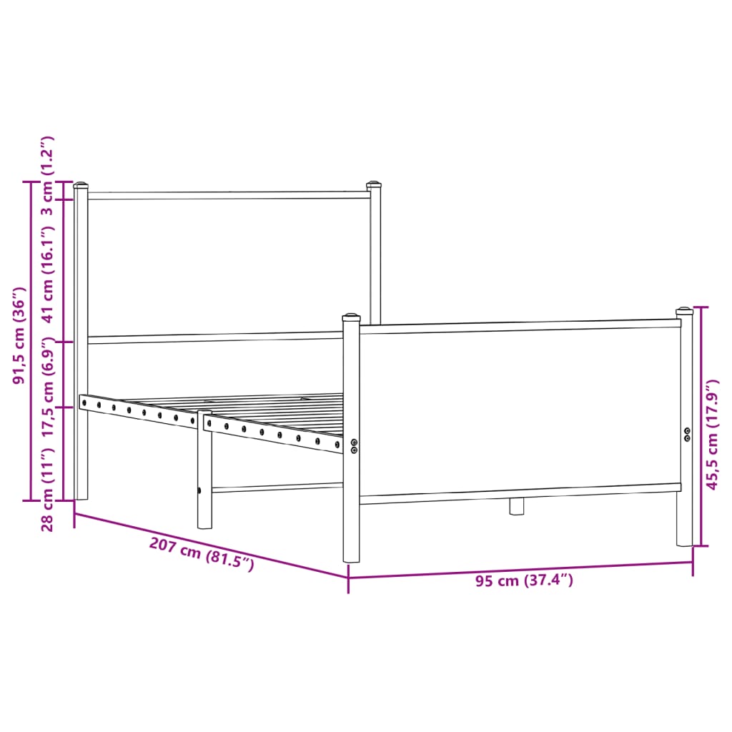 Metalni okvir kreveta bez madraca smeđi hrast 90x200 cm