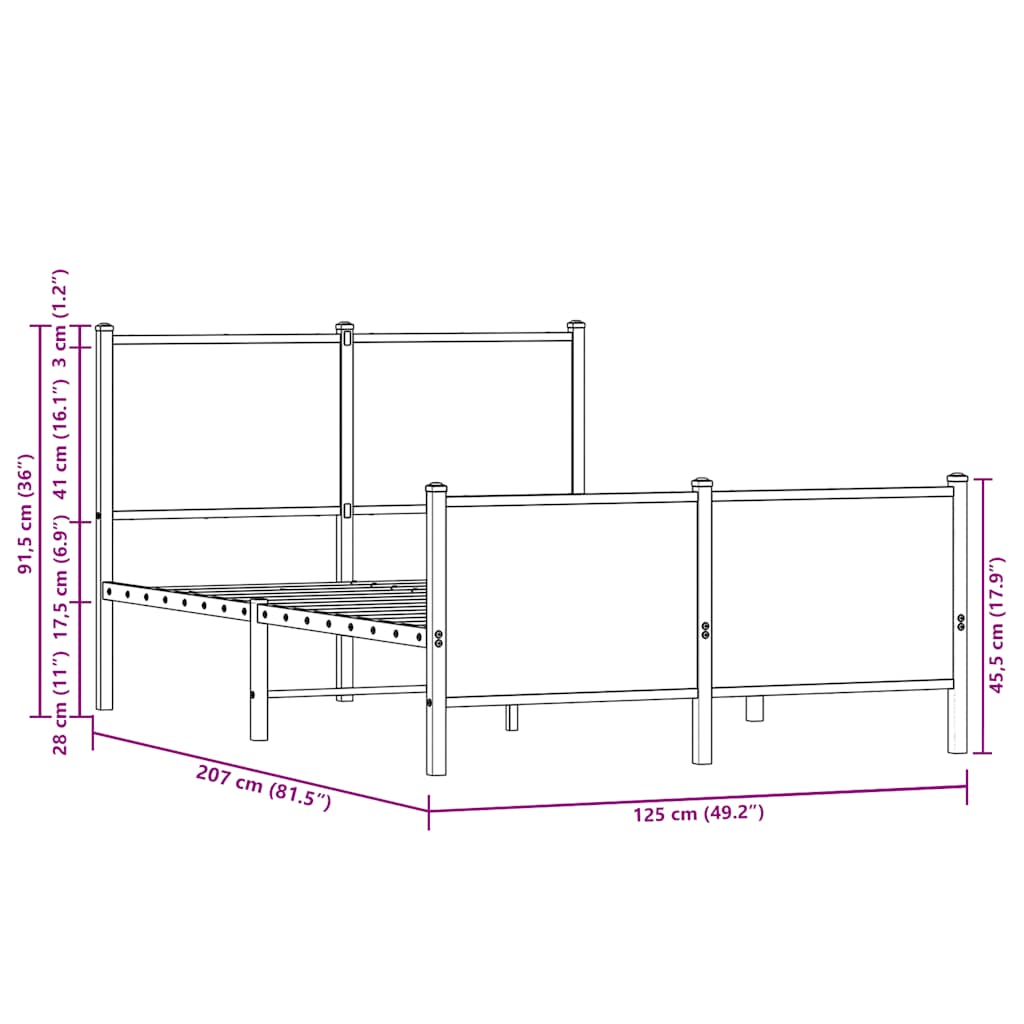 Metalni okvir kreveta bez madraca smeđi hrast 120x200 cm