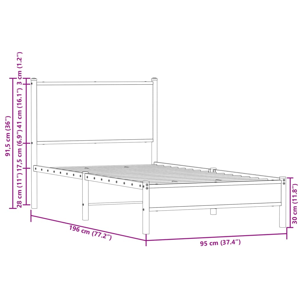 Metalni okvir kreveta bez madraca boja hrasta 90x190 cm
