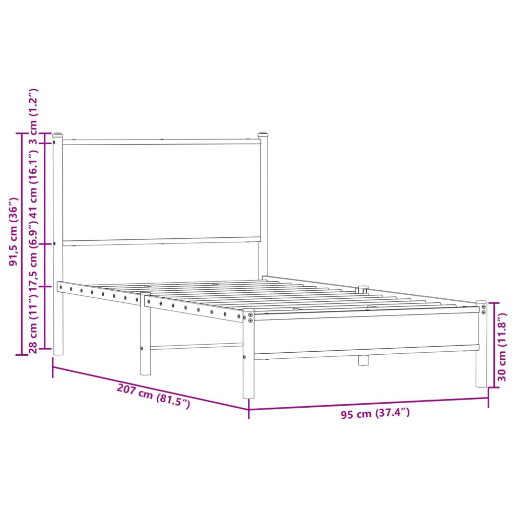 Metalni okvir kreveta bez madraca boja hrasta 90x200 cm