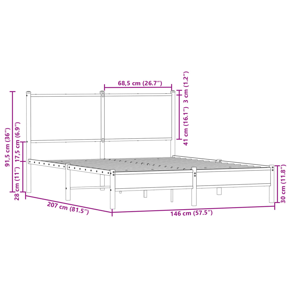 Metalni okvir kreveta bez madraca boja hrasta 140x200 cm